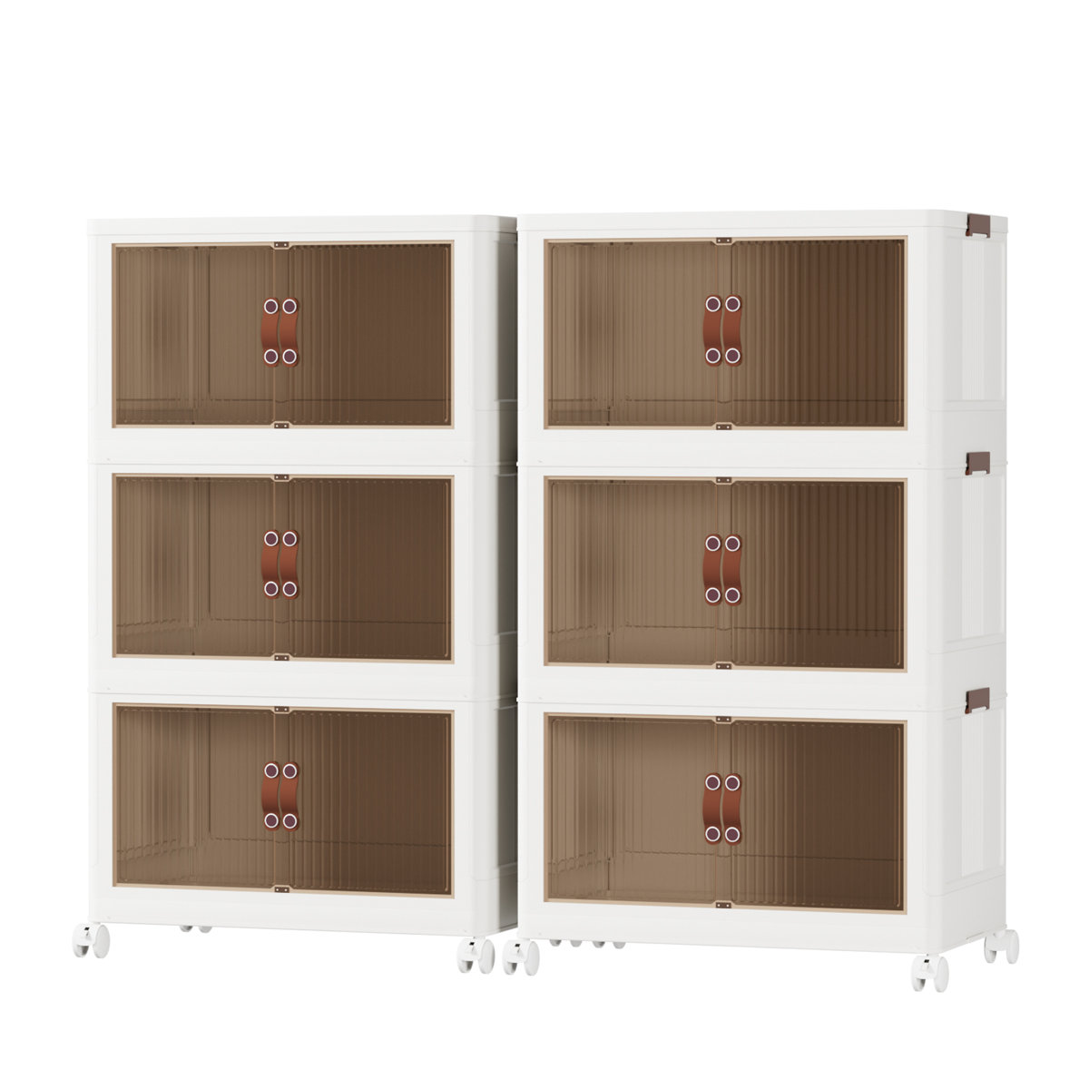 3-Tier Folding Stackable Storage Bins with Lid and Wheels (Set of 2)